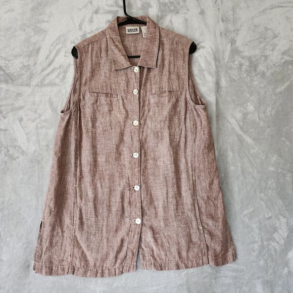 Chico's Tops - Chicos Linen Top Womens XL 3 Tunic Pockets Sleeveless Button Front Design 100%